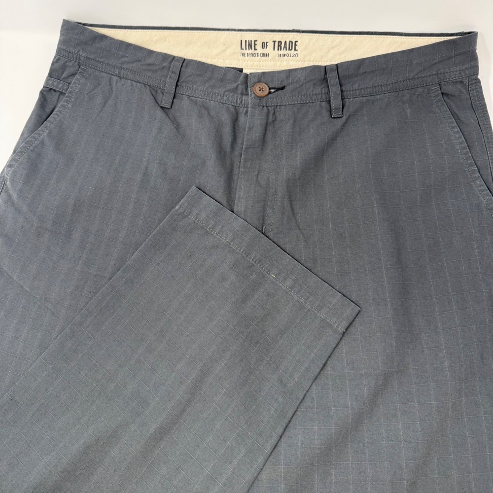 Line of Trade The Officer Chino Mens 35x31 Charcoal Gray Grid Check Cotton Pants